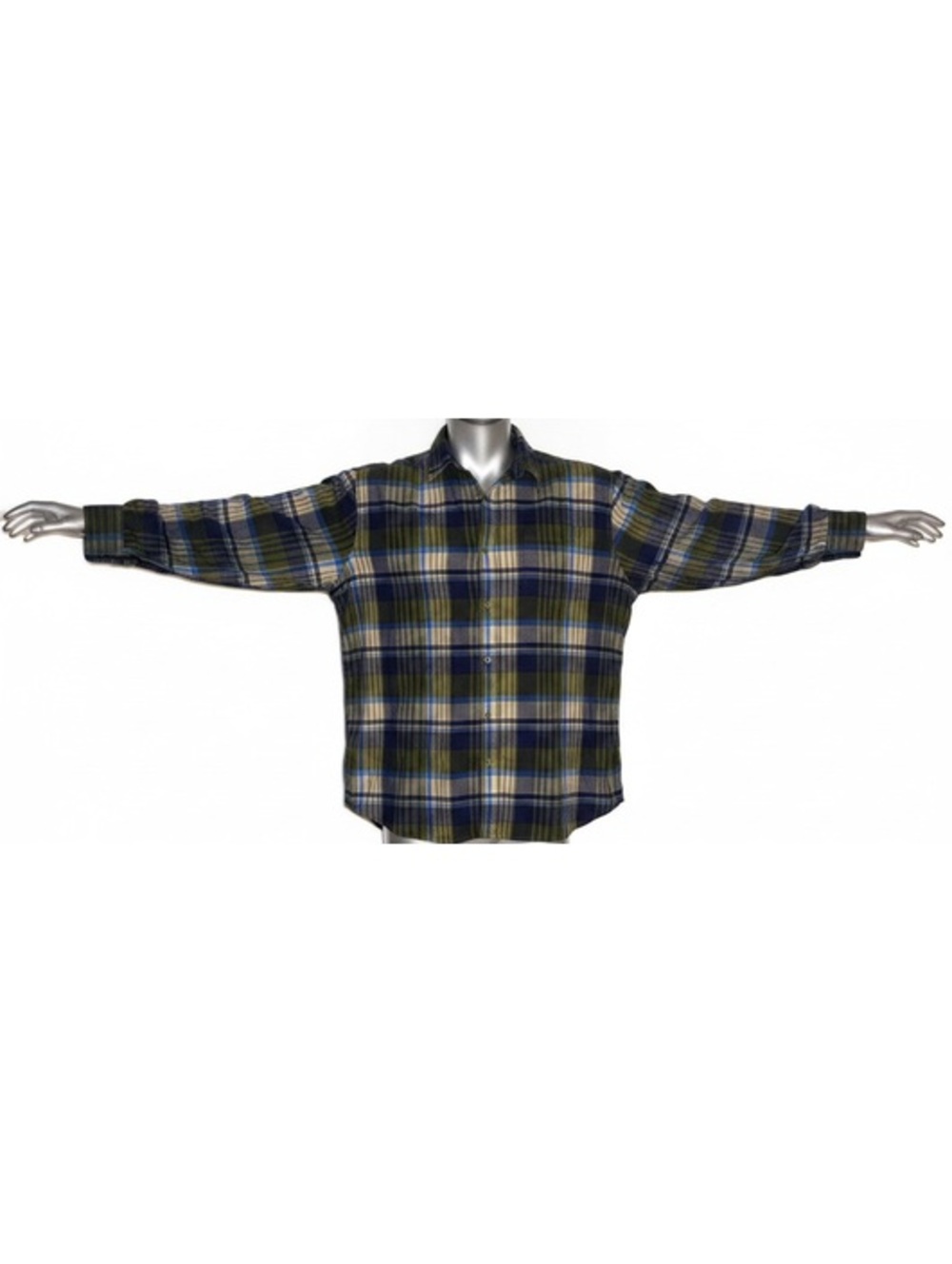 Eddie Bauer Men's 3XL Green Blue Plaid Button-Up Shirt Style